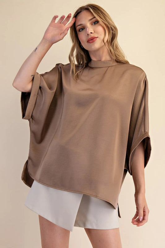 Mock Neck Oversized Top- Mocha