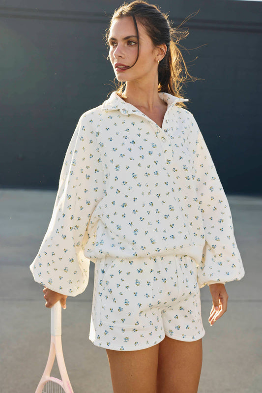 Papermoon Blue Delphinium Piper Snap Button Collared Sweatshirt