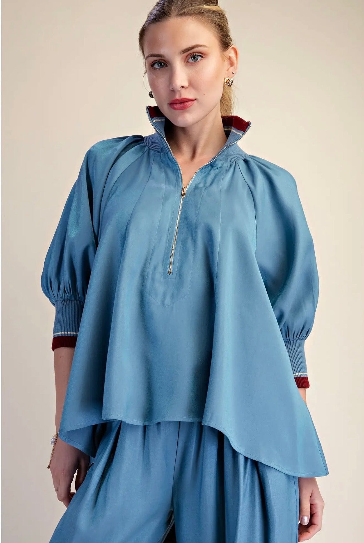 Southern Charm Puff Sleeve Blouse~ Slate