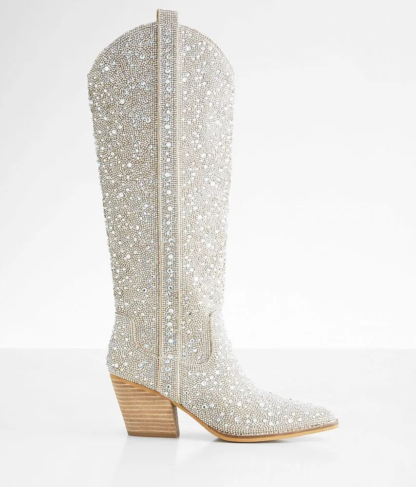 Alice Silver Rhinestone To The Knee Boots