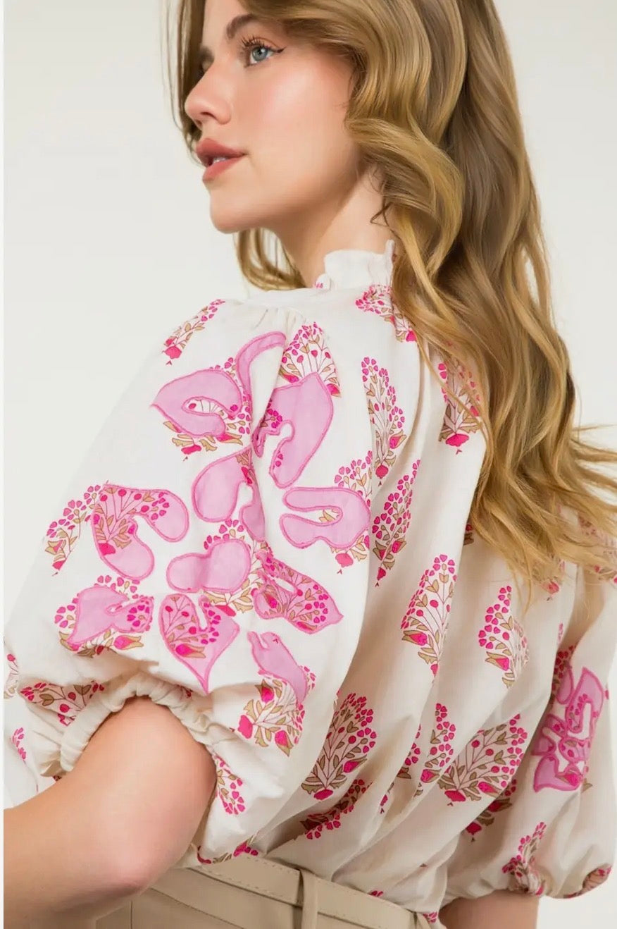 Bloom Babe Puff Sleeve Floral Print Blouse~THML