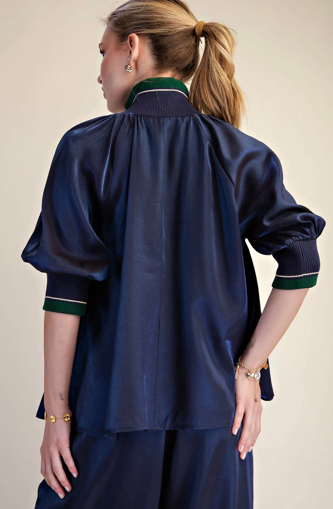 Southern Charm Puff Sleeve Blouse~Navy