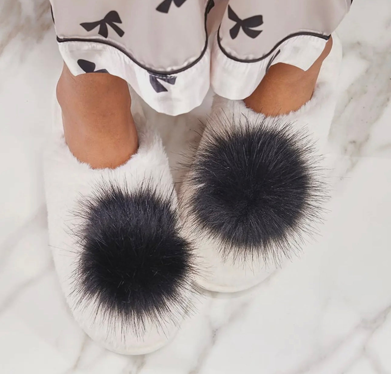 Pom Pom Plush Slippers