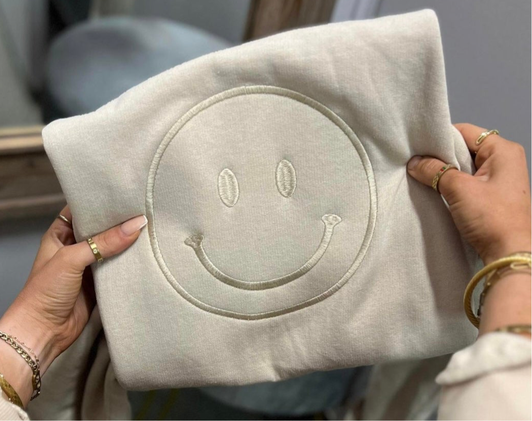 Happy Face Embroidered Pullover