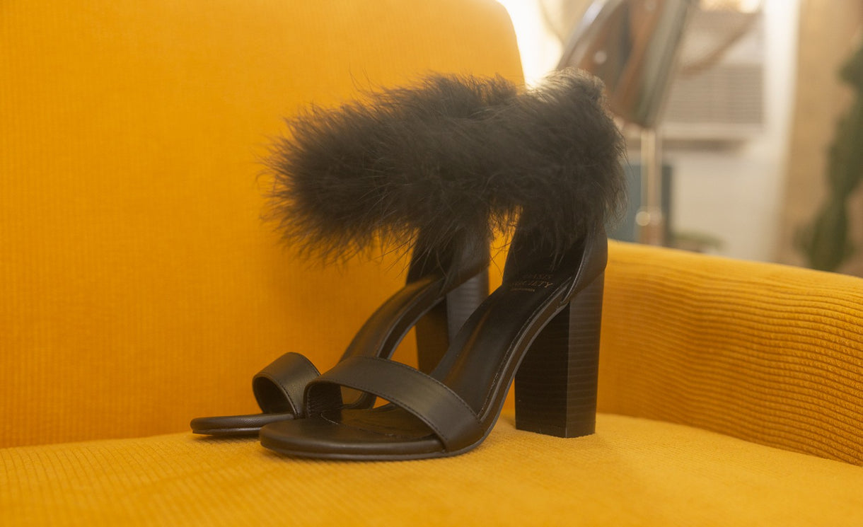 Sasha Black Feathered Ankle Heels