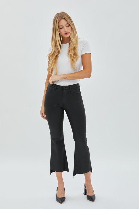 Hidden Happi Jeans Black Coated  Cropped Flare With Step Hem