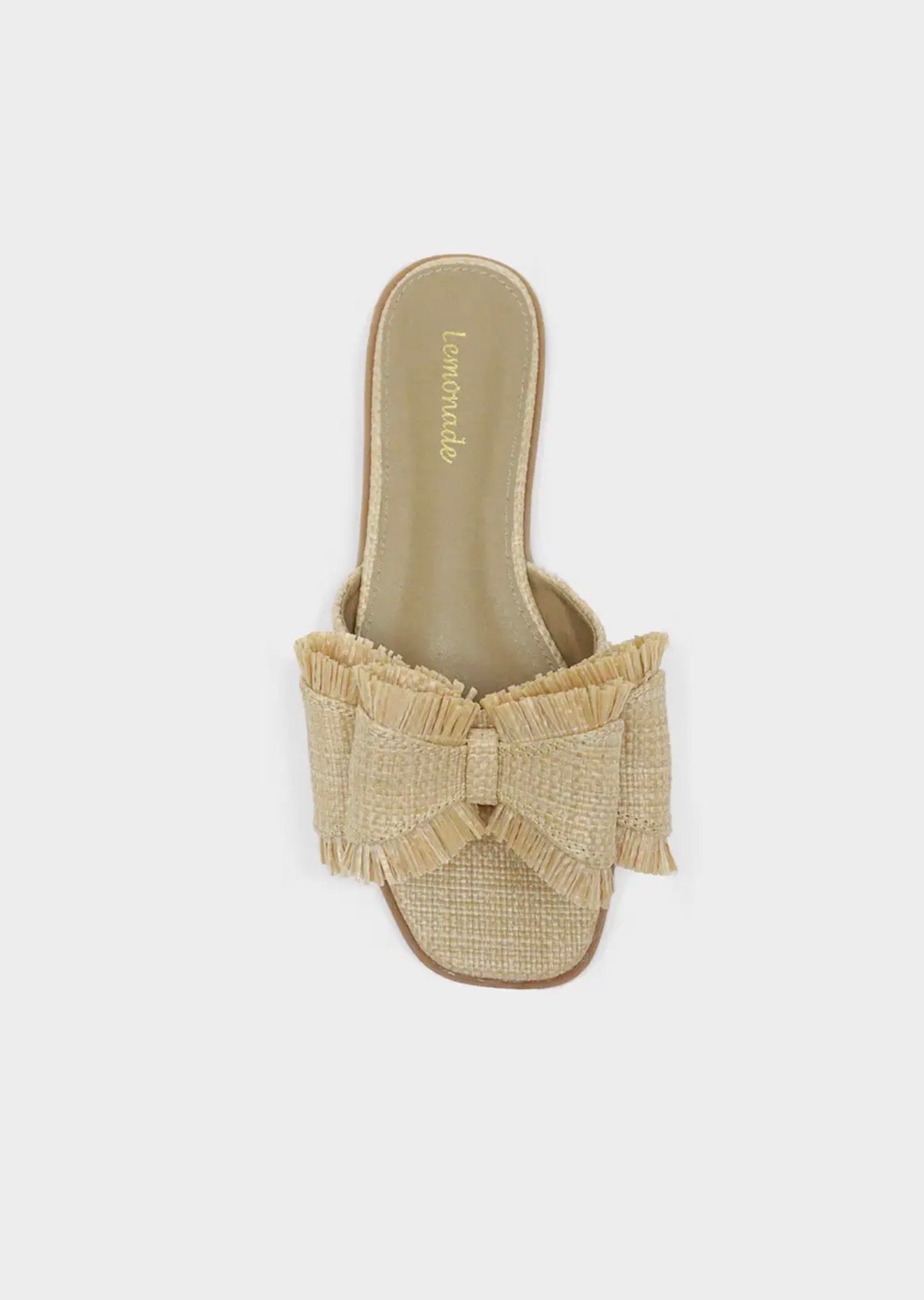 Resort Stay - Raffia Bow Sandals, Beach Slide, Summer Flat