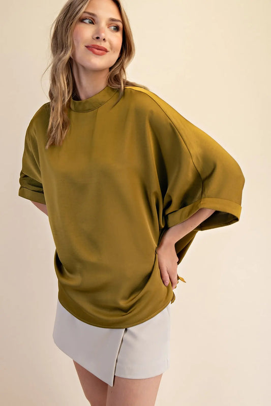 Mock Oversized Top-Mustard