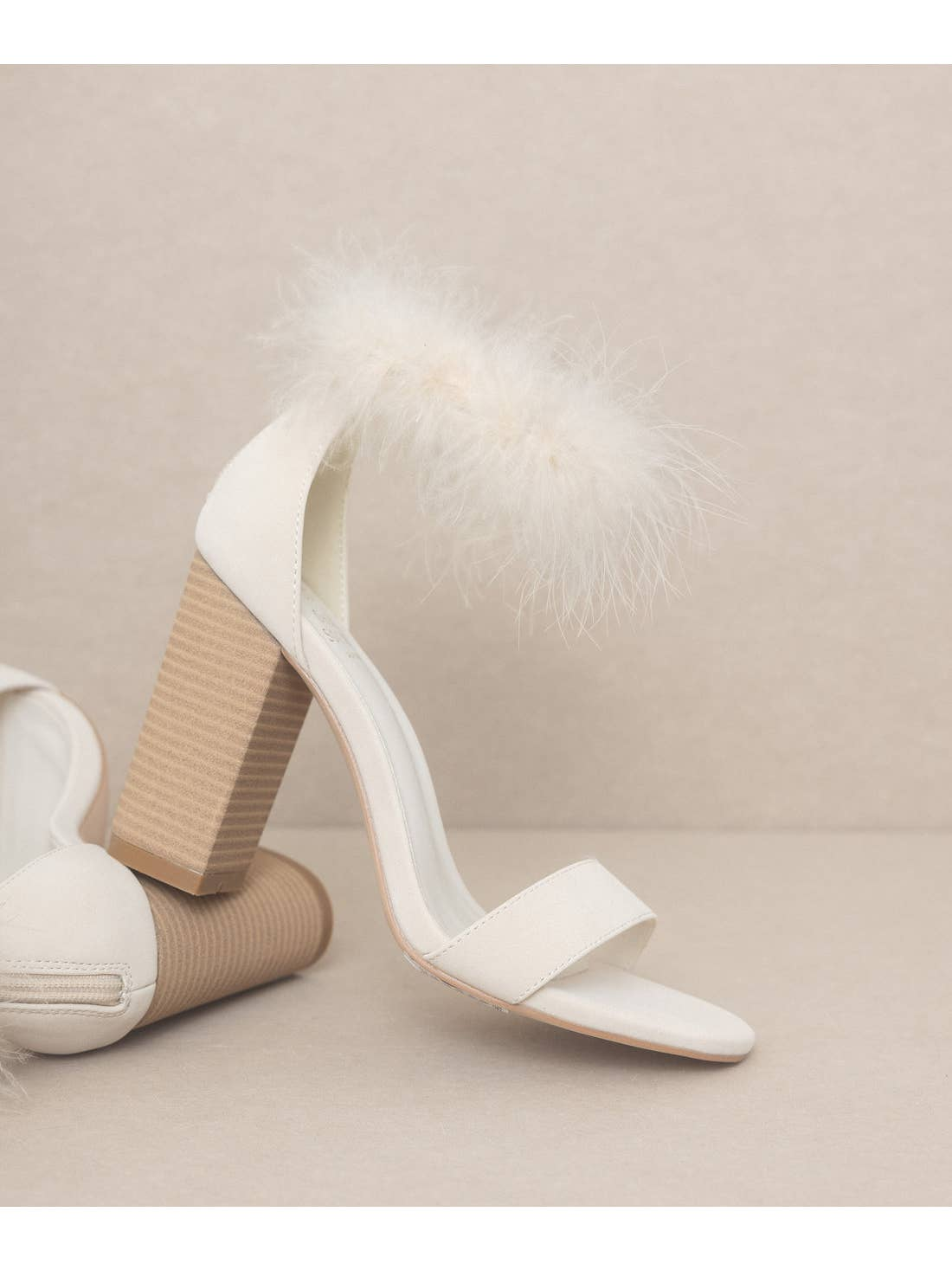 Sasha Beige Feathered Ankle Heels