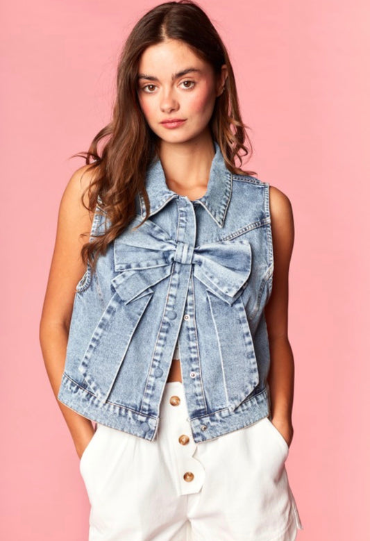Southern Denim Bow Blouse