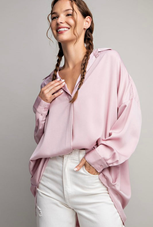 Dusty Rose Silk Long Sleeve Top