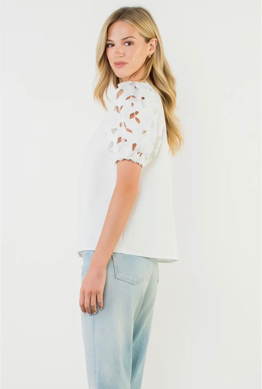 Seaside Chic Eyelet Puff Sleeve Blouse~THML