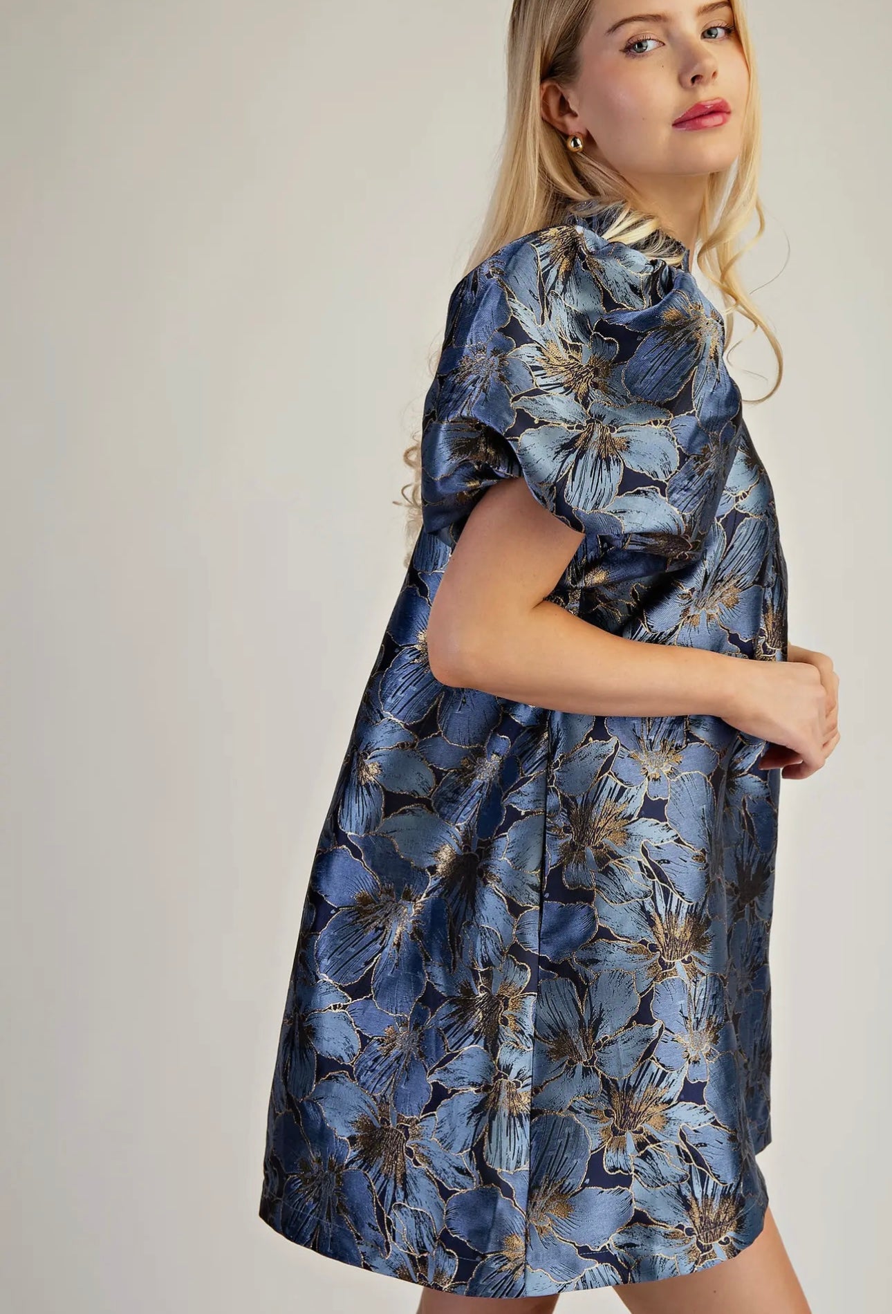 UPTOWN ALLURE BLUE FLORAL MINI DRESS
