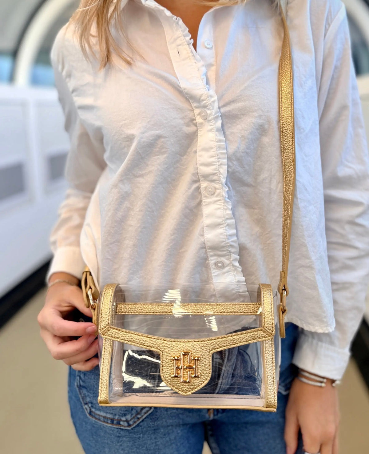 Anna Clear Stadium Bag Gold