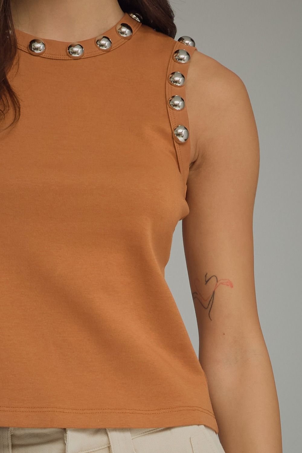 Camel Studded Knit Blouse