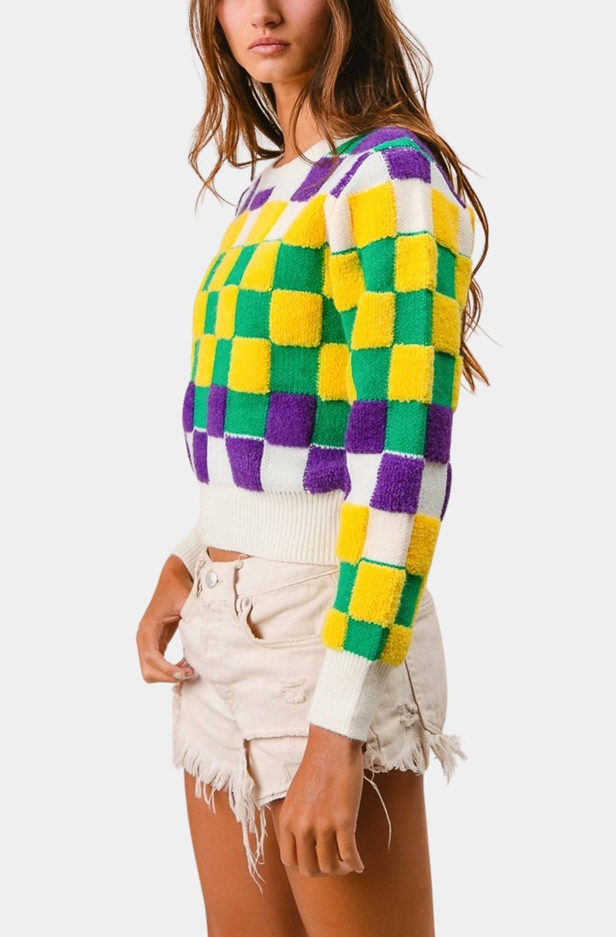 Mardi Gras Checker Sweater