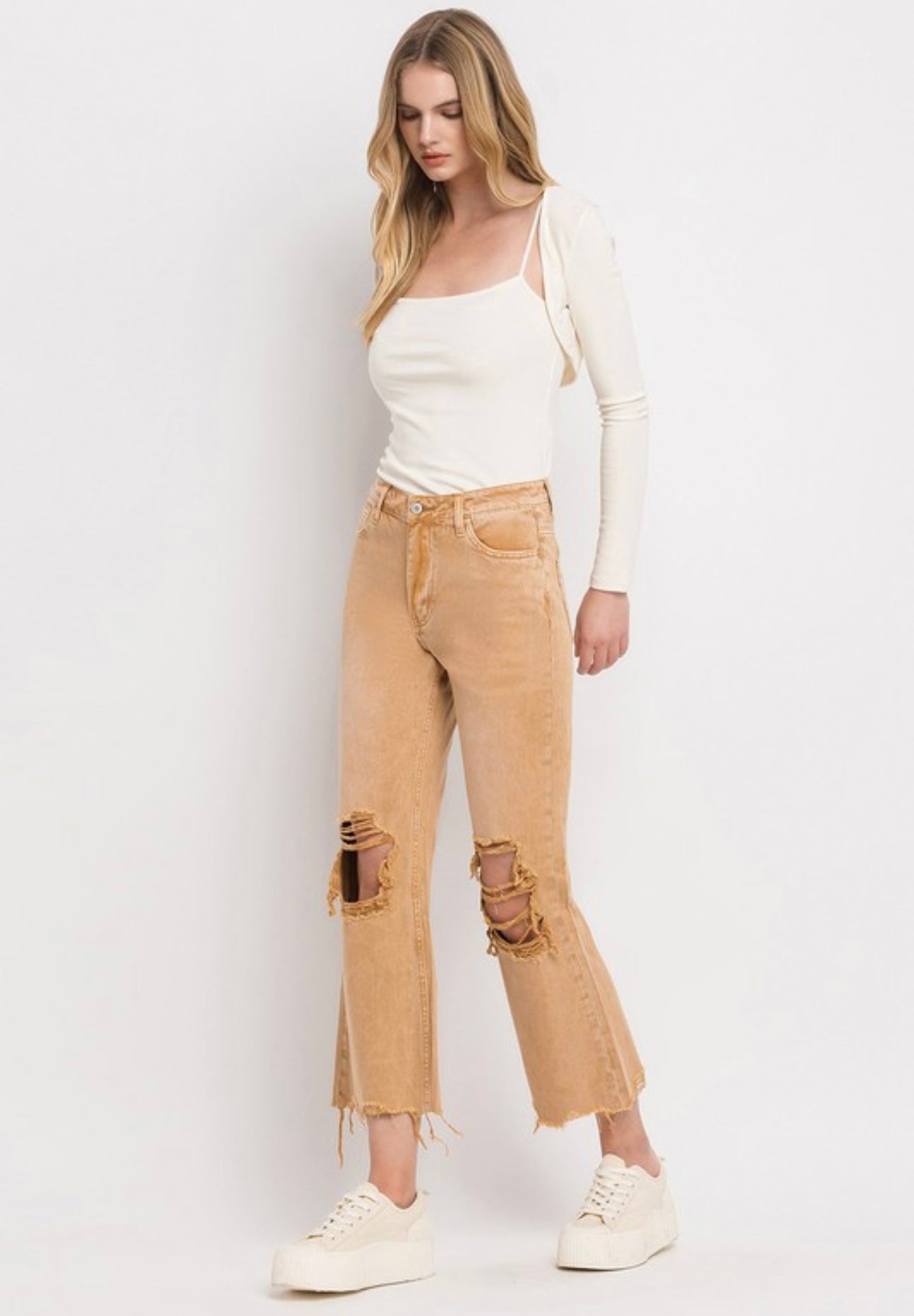 Vervet Flying Monkey Vintage Crop Straight Jeans- Brandied Melon