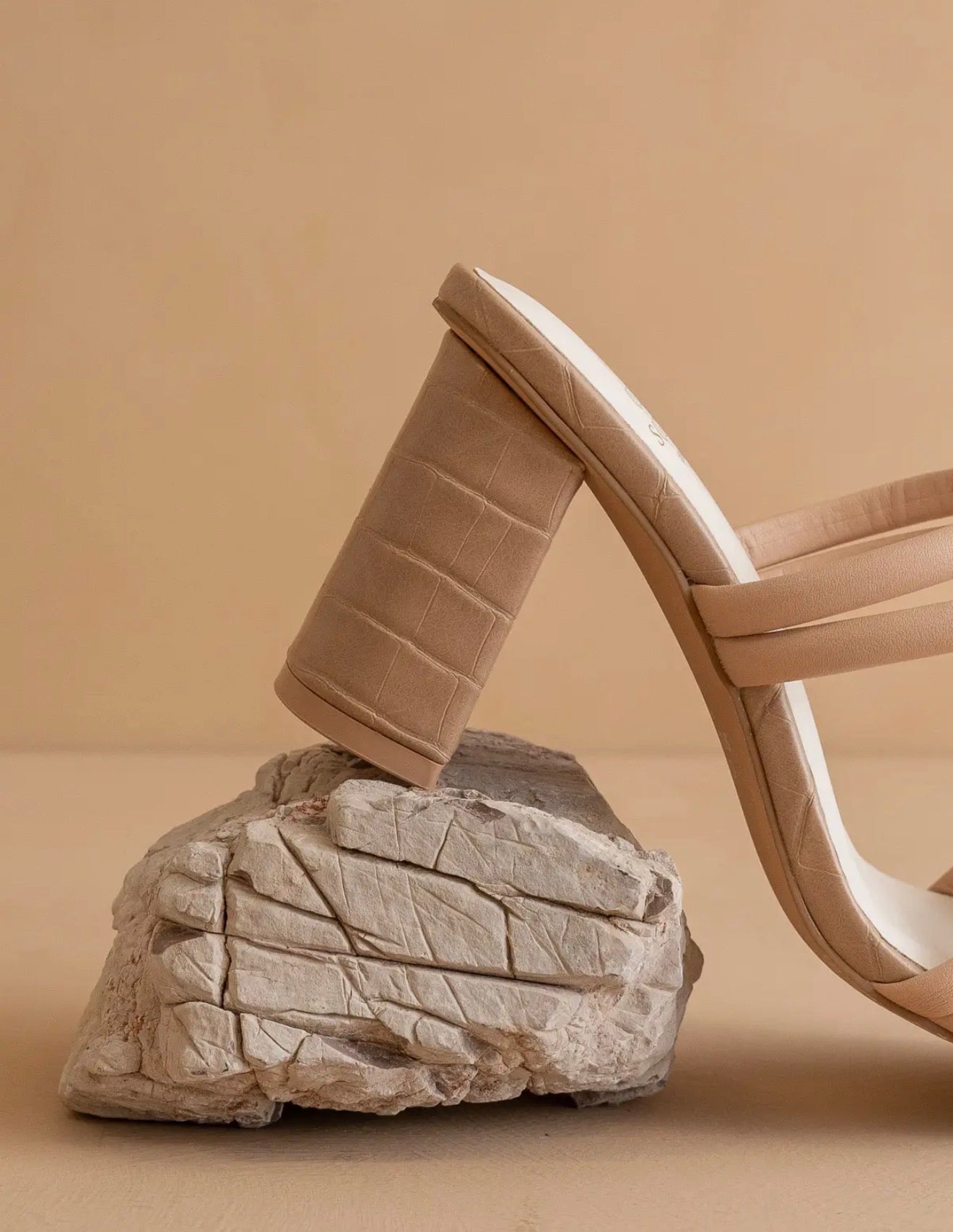 The Angela Nude Strappy Alligator Block Heels
