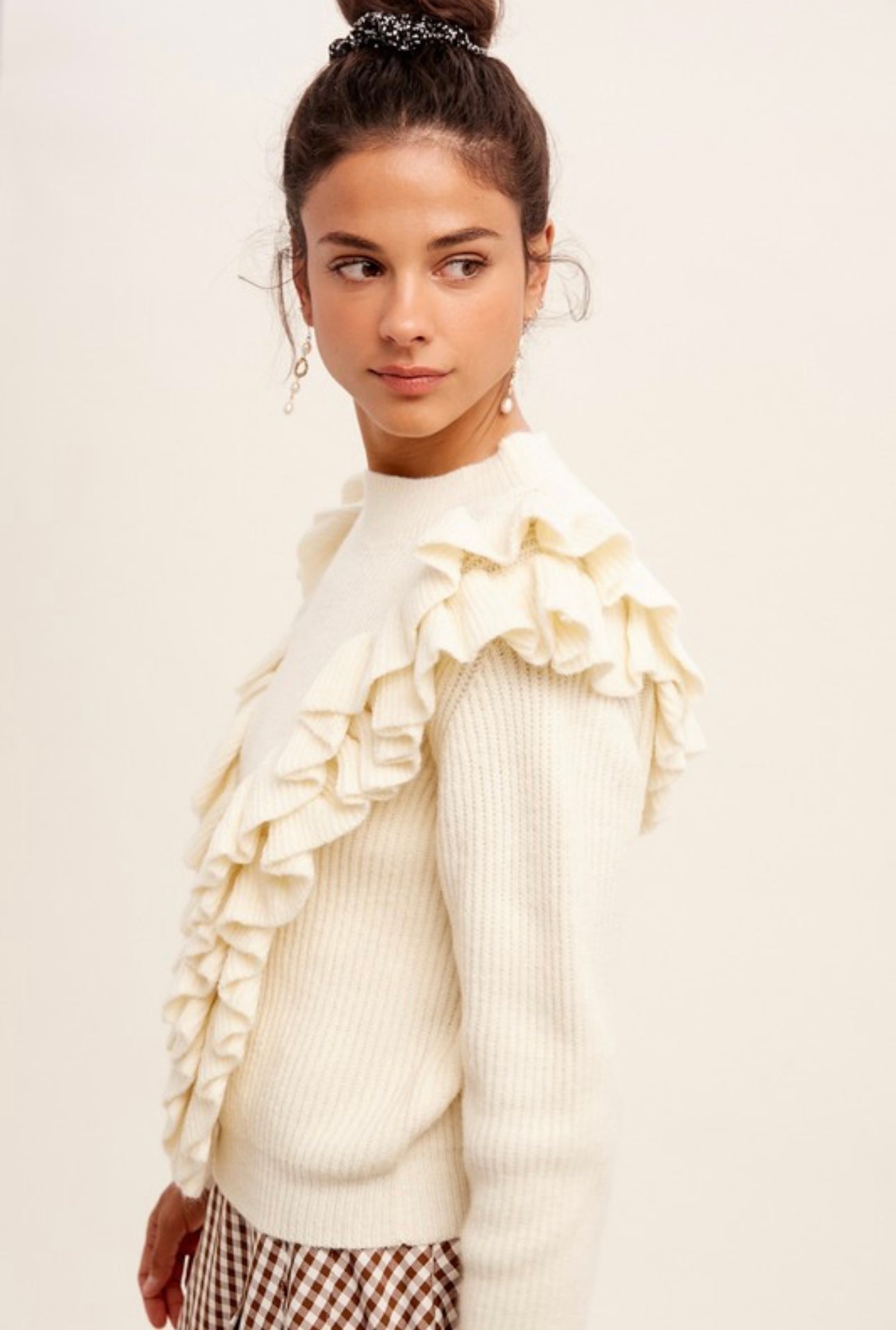 Cream Ruffle Sweater