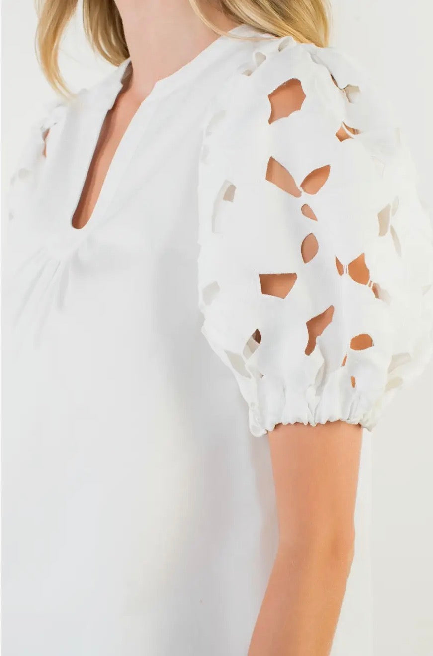 Seaside Chic Eyelet Puff Sleeve Blouse~THML
