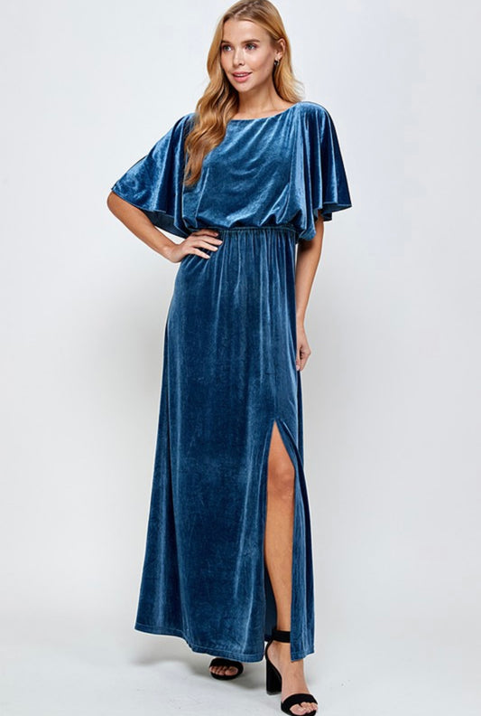 Teal Velvet Maxi Dress