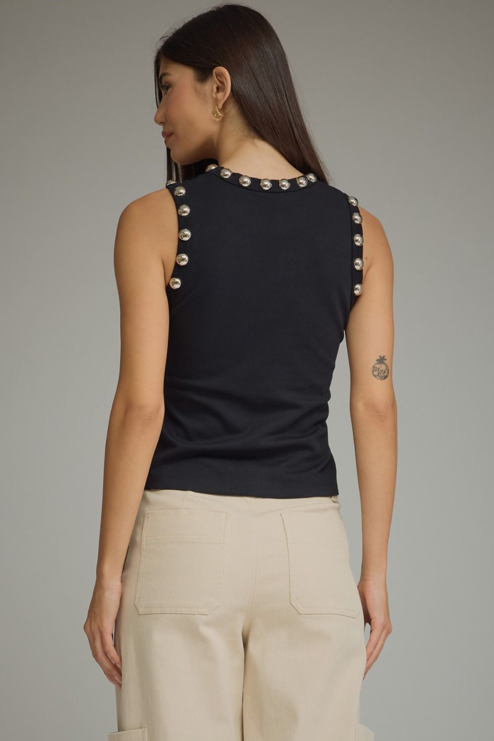 Black Studded Knit Blouse