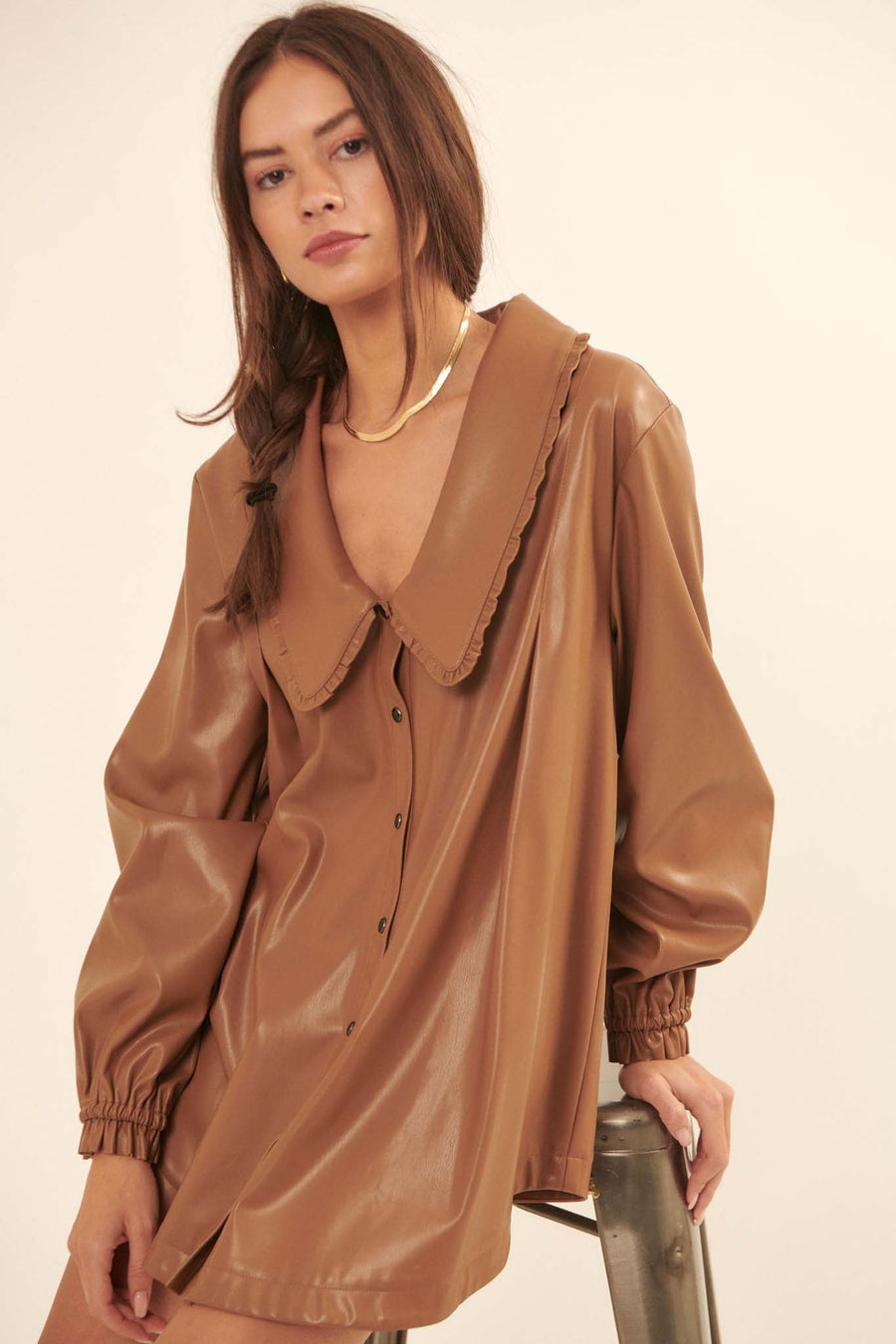 All Leathered Up Dress-Brown