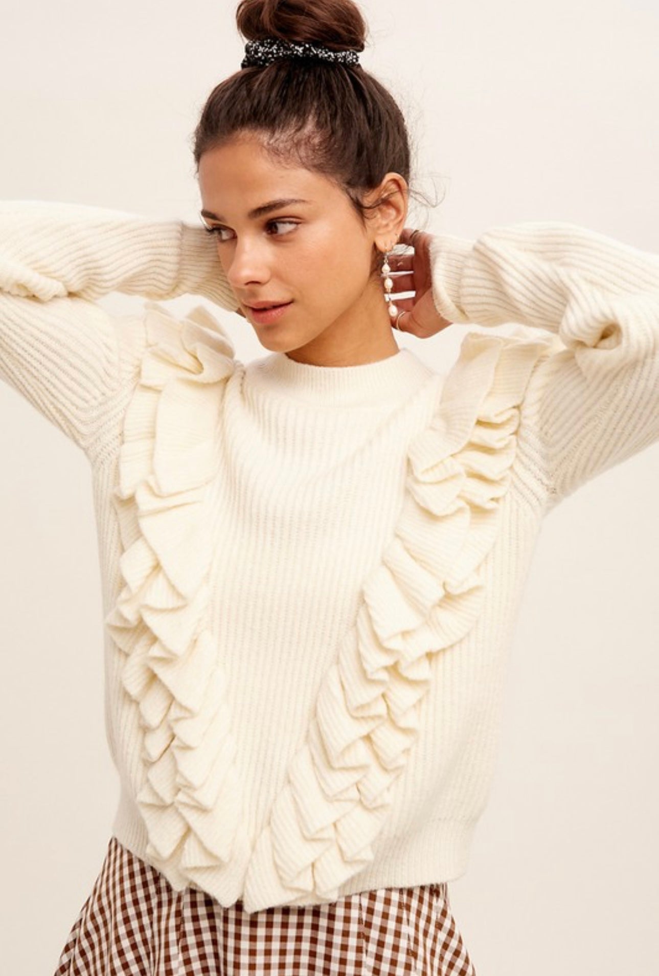 Cream Ruffle Sweater