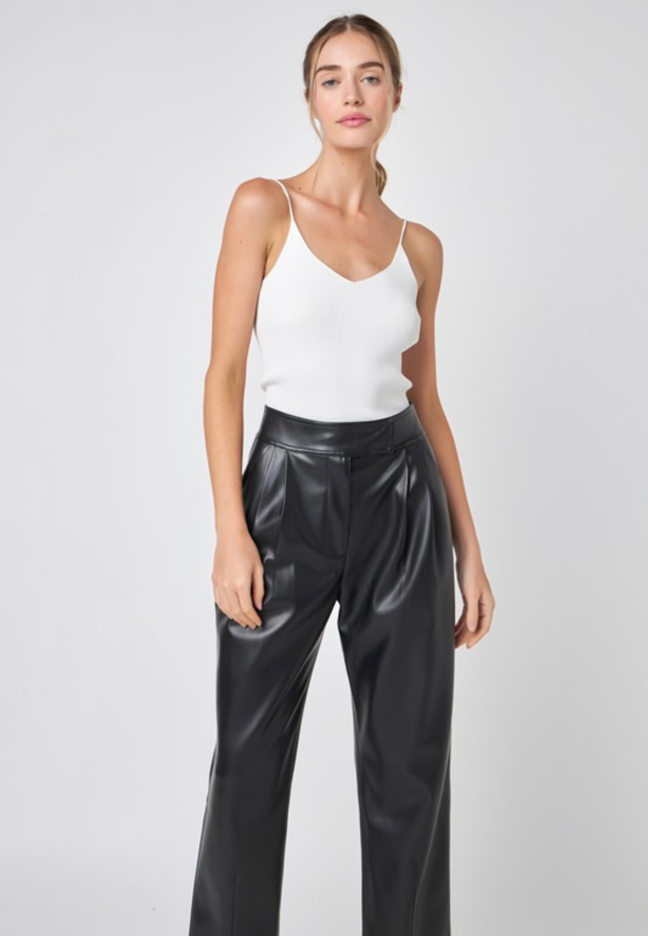 English Factory Faux Leather Pleated Pants