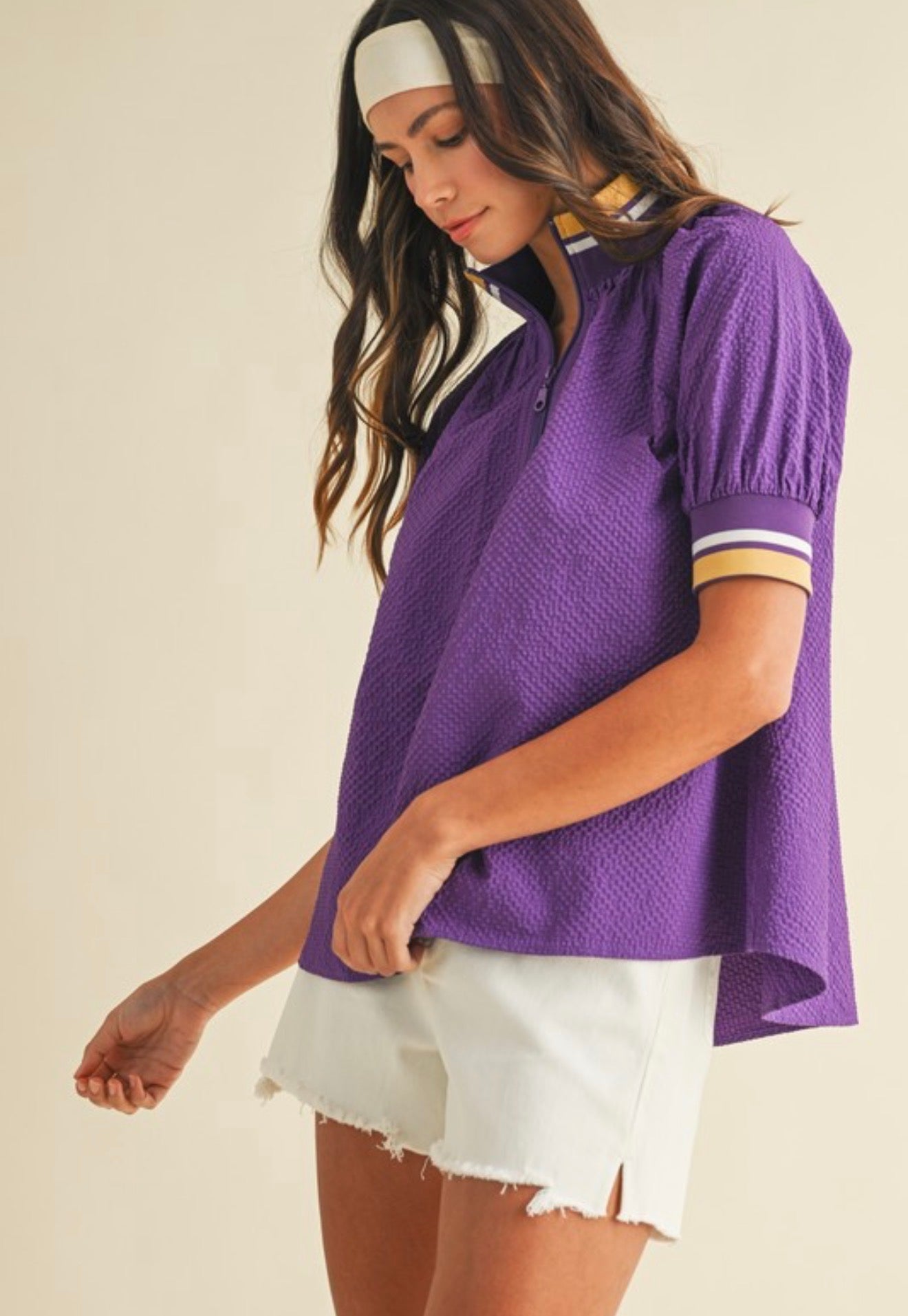 Purple & Yellow Puff Sleeve Blouse