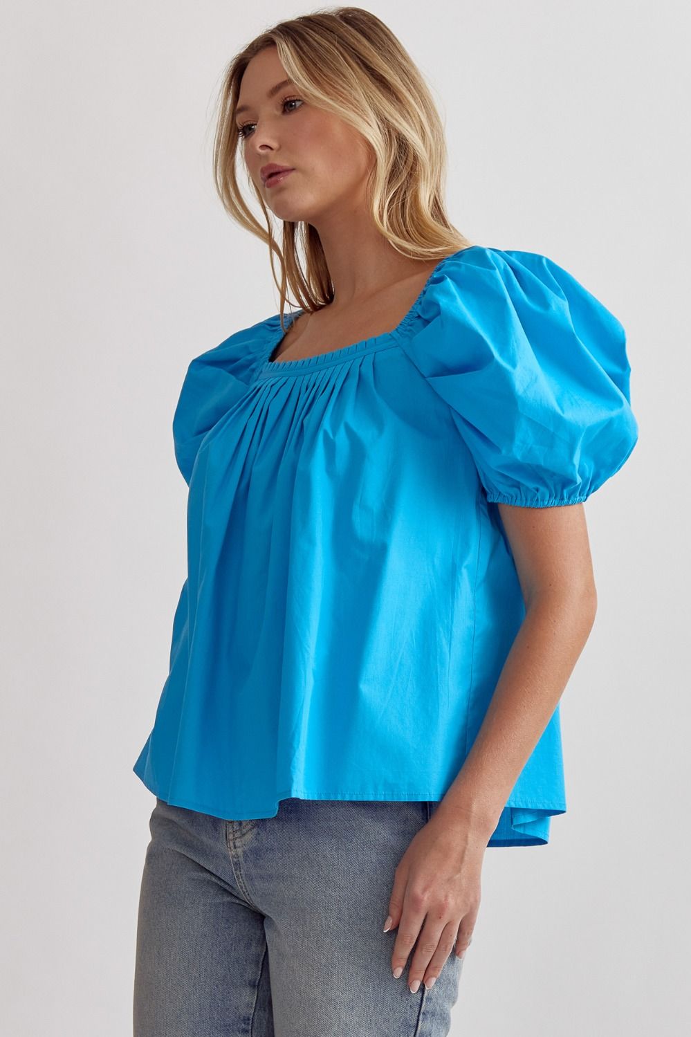 Blue Puff Sleeve Top