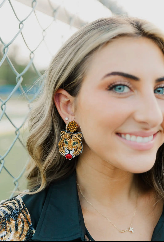 Beaded Tiger Head Earrings