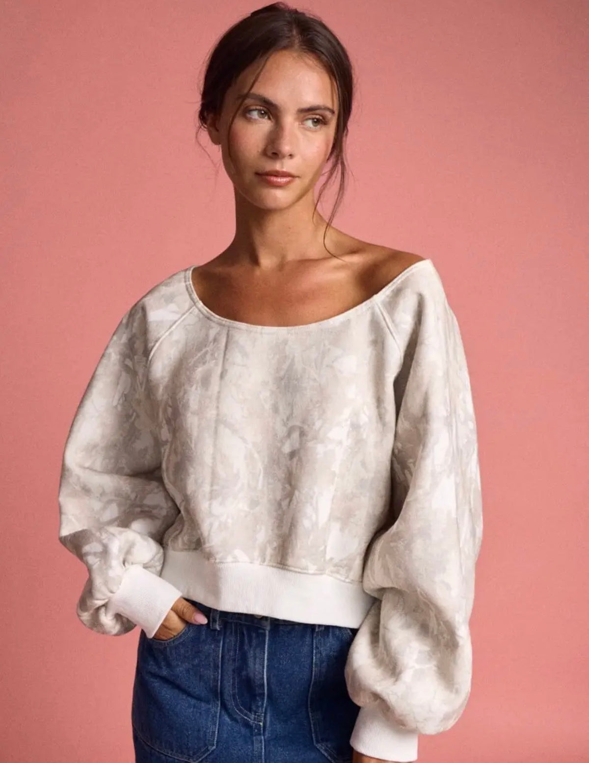 Camo Long Sleeve off the Shoulder Pullover