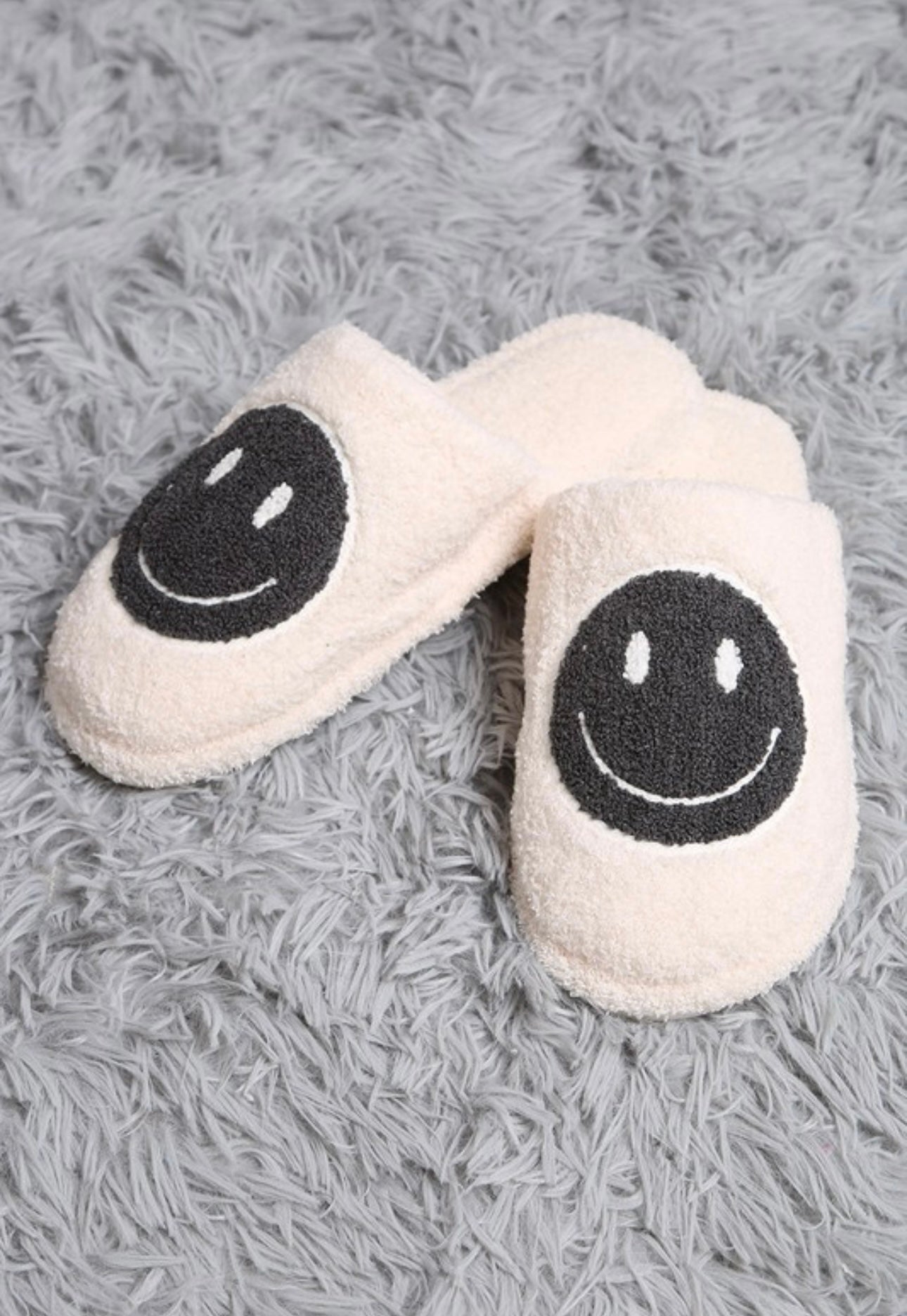 Cream/Black Smiley Face Slippers