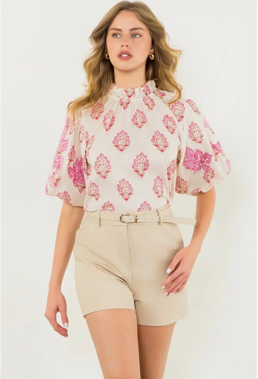 Bloom Babe Puff Sleeve Floral Print Blouse~THML