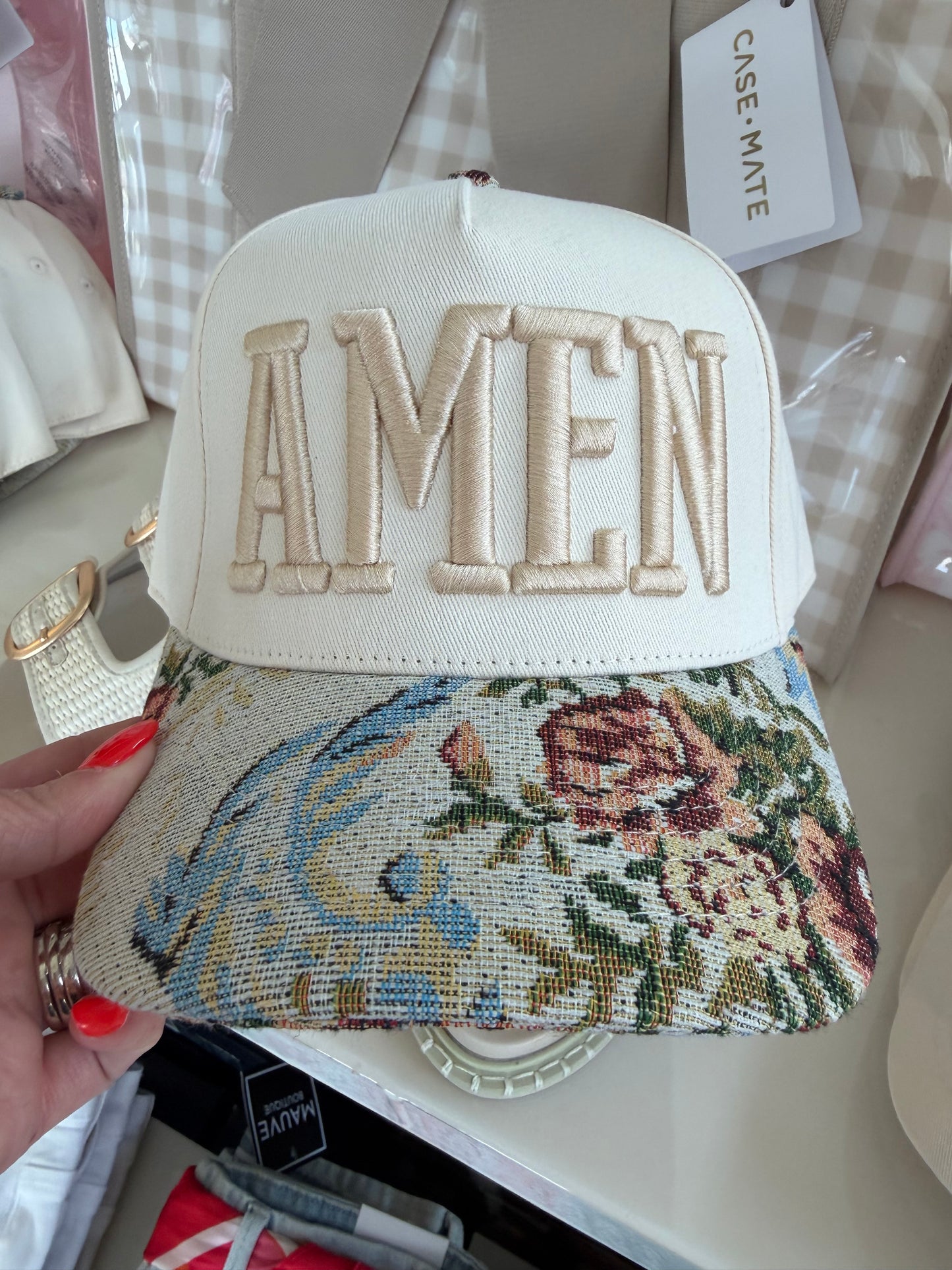 Amen~Puff Embroidered Floral Bill Hat
