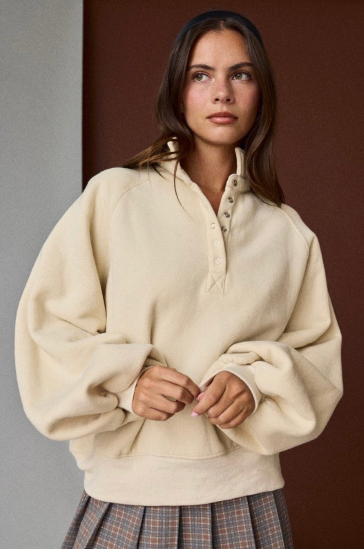 Papermoon Piper Snap Button Collared Sweatshirt- Cream