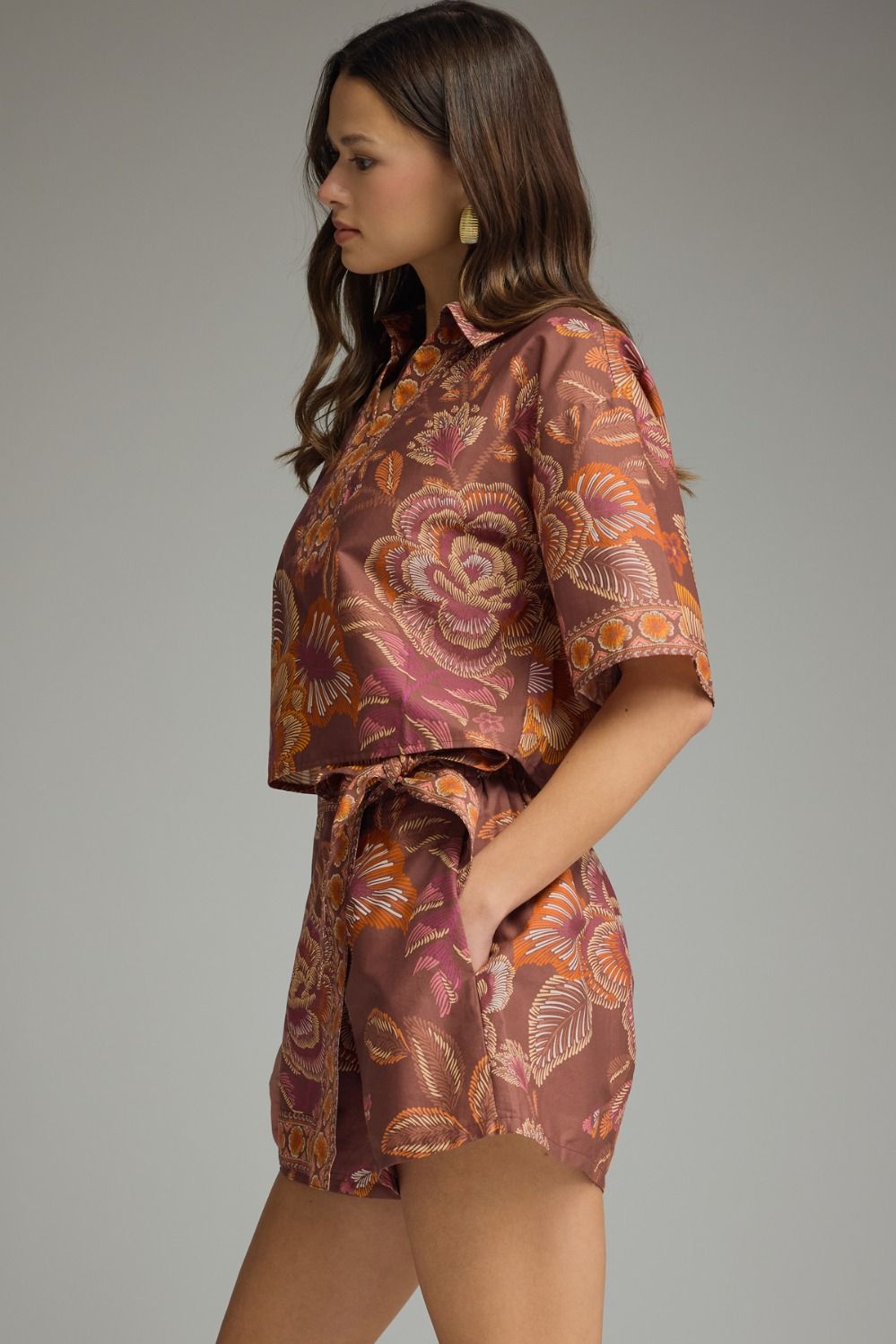 Italy is Calling Terracotta Floral Blouse & Wrap Skort Set