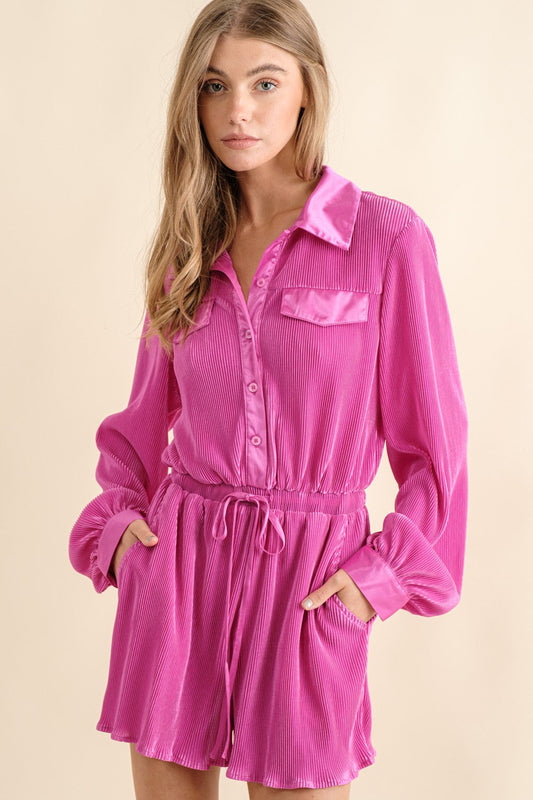 Hot Pink Pleated Romper