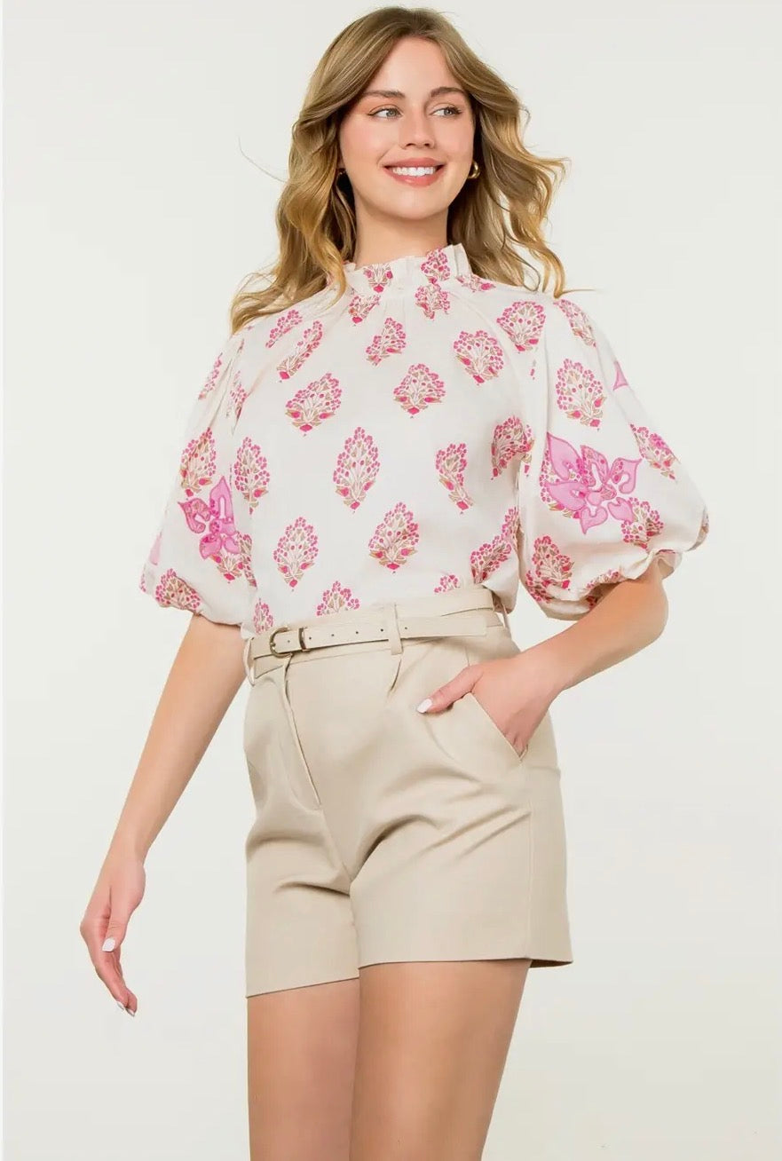 Bloom Babe Puff Sleeve Floral Print Blouse~THML