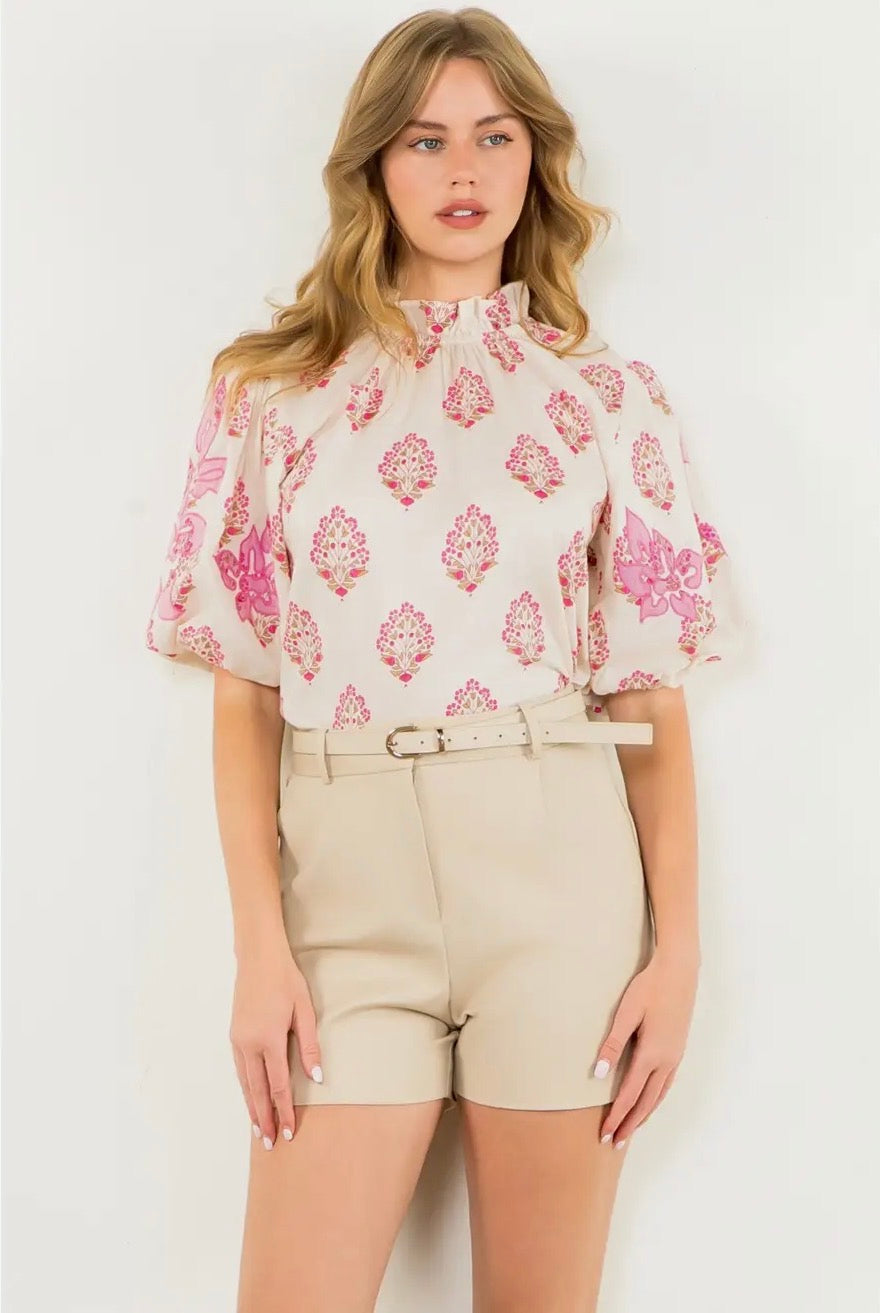 Bloom Babe Puff Sleeve Floral Print Blouse~THML