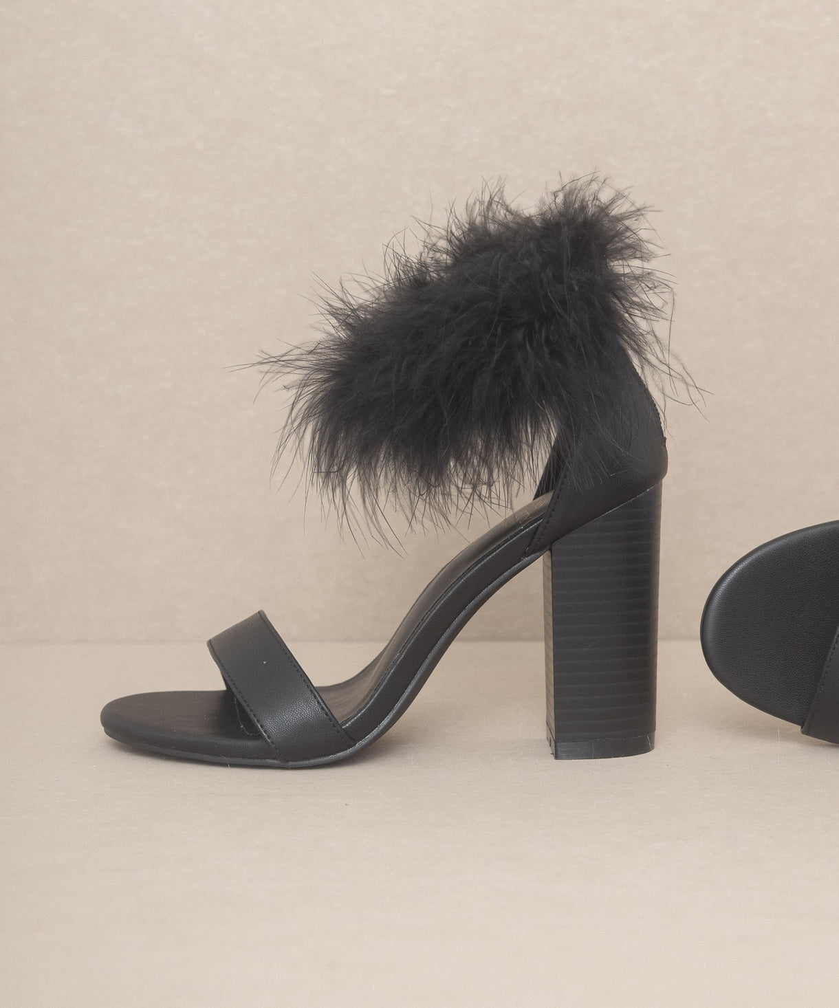 Sasha Black Feathered Ankle Heels