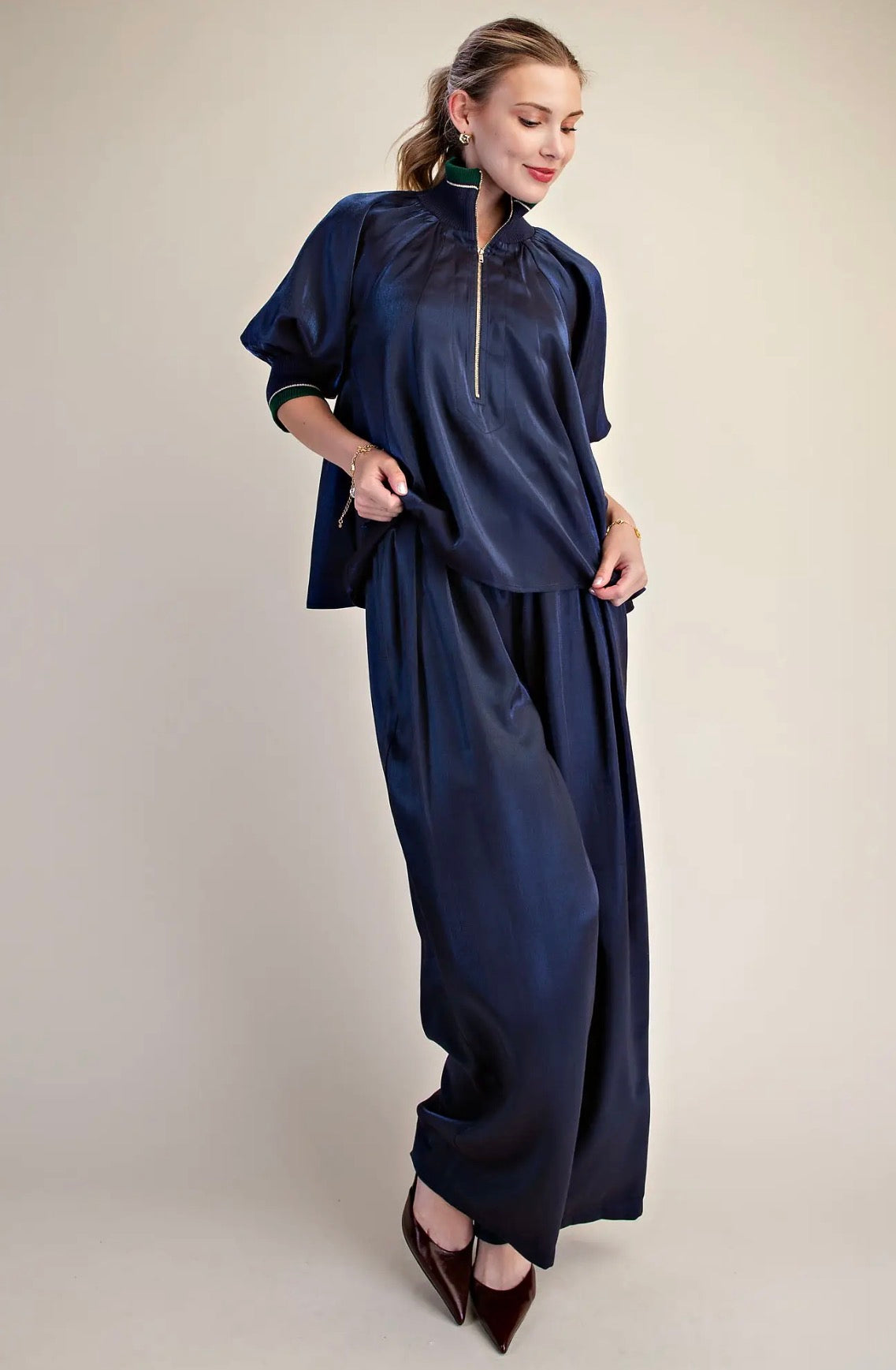 Southern Charm Puff Sleeve Blouse~Navy