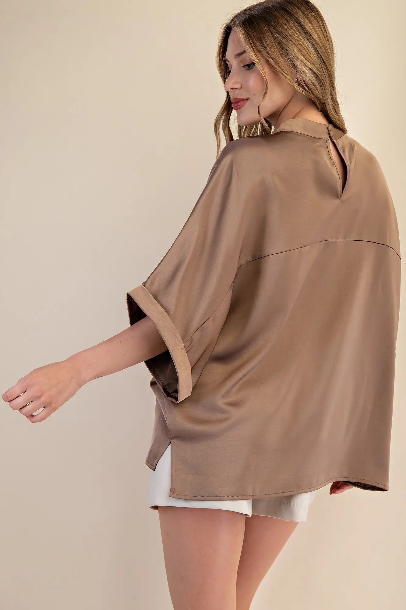 Mock Neck Oversized Top- Mocha