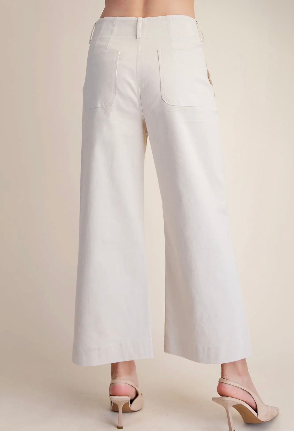 Wide~Leg Scalloped Pocket Detail Pants~ Cream