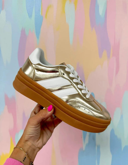 Chunky Gold Retro Stripe Gum Sole
Platform Sneaker