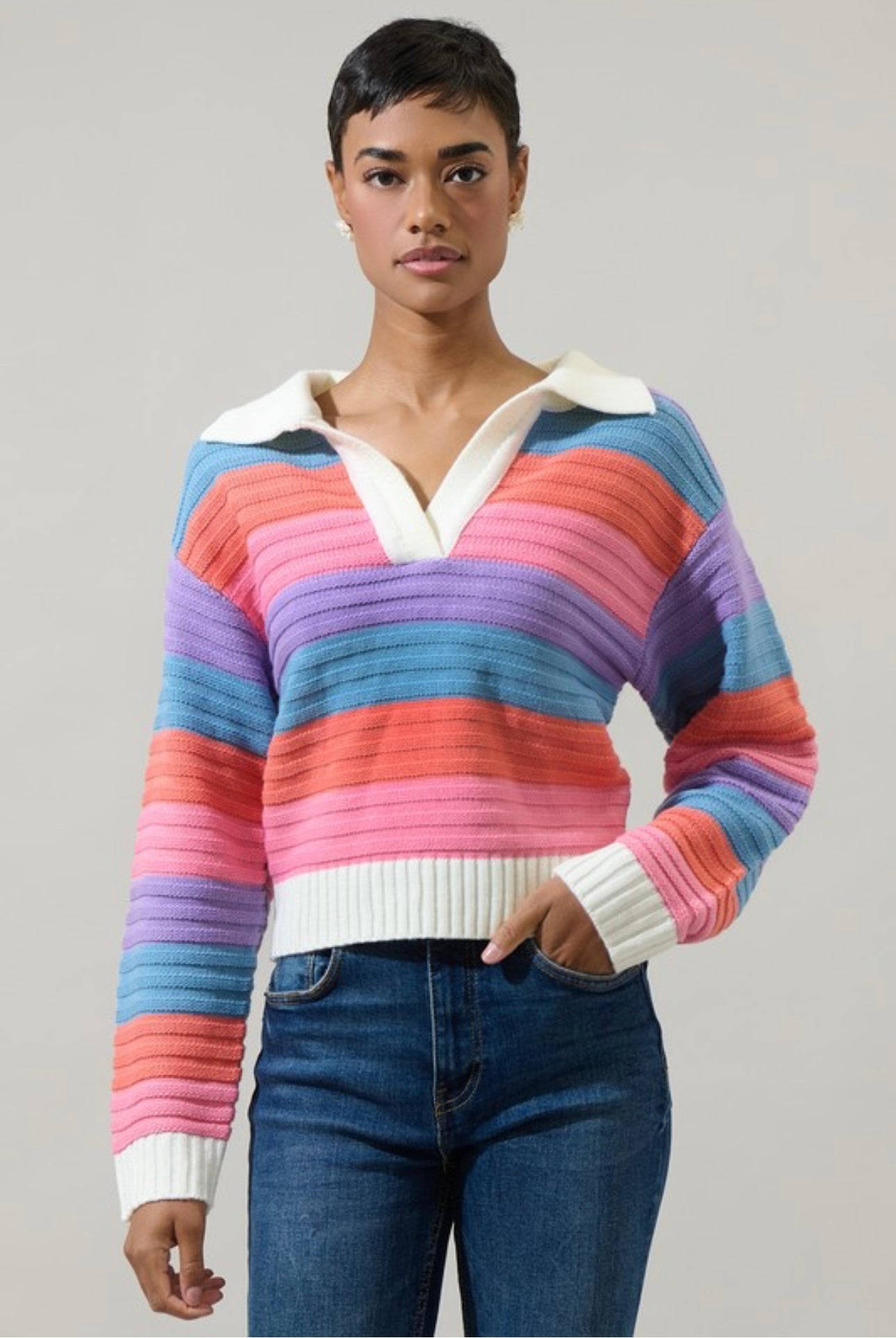 Roselin Striped Collared Sweater