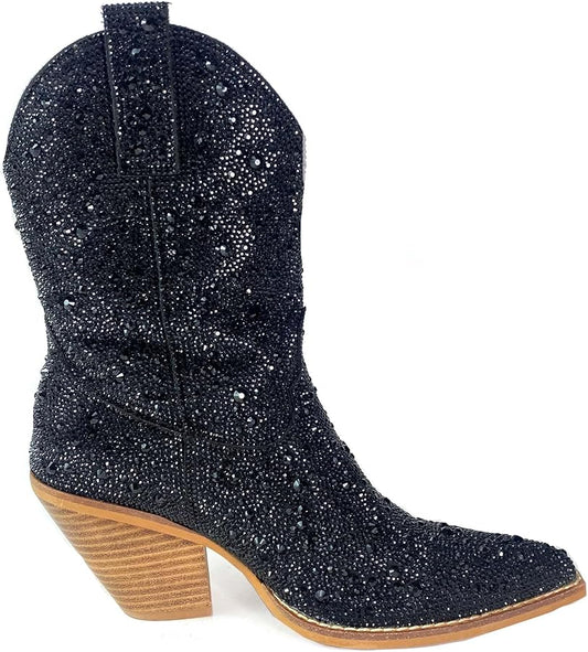 Rhinestone Cowgirl Boots- Black