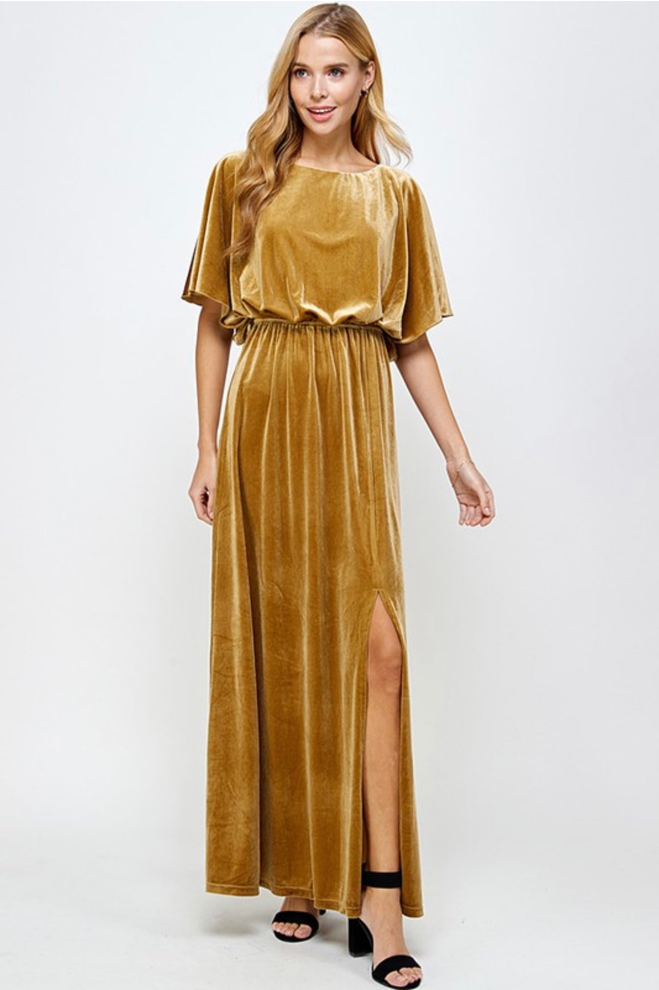 Gold Velvet Maxi Dress