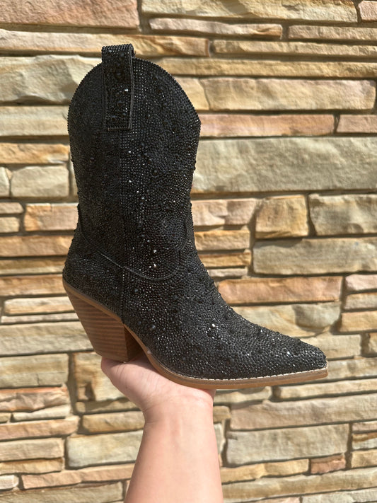 Rhinestone Cowgirl Boots- Black